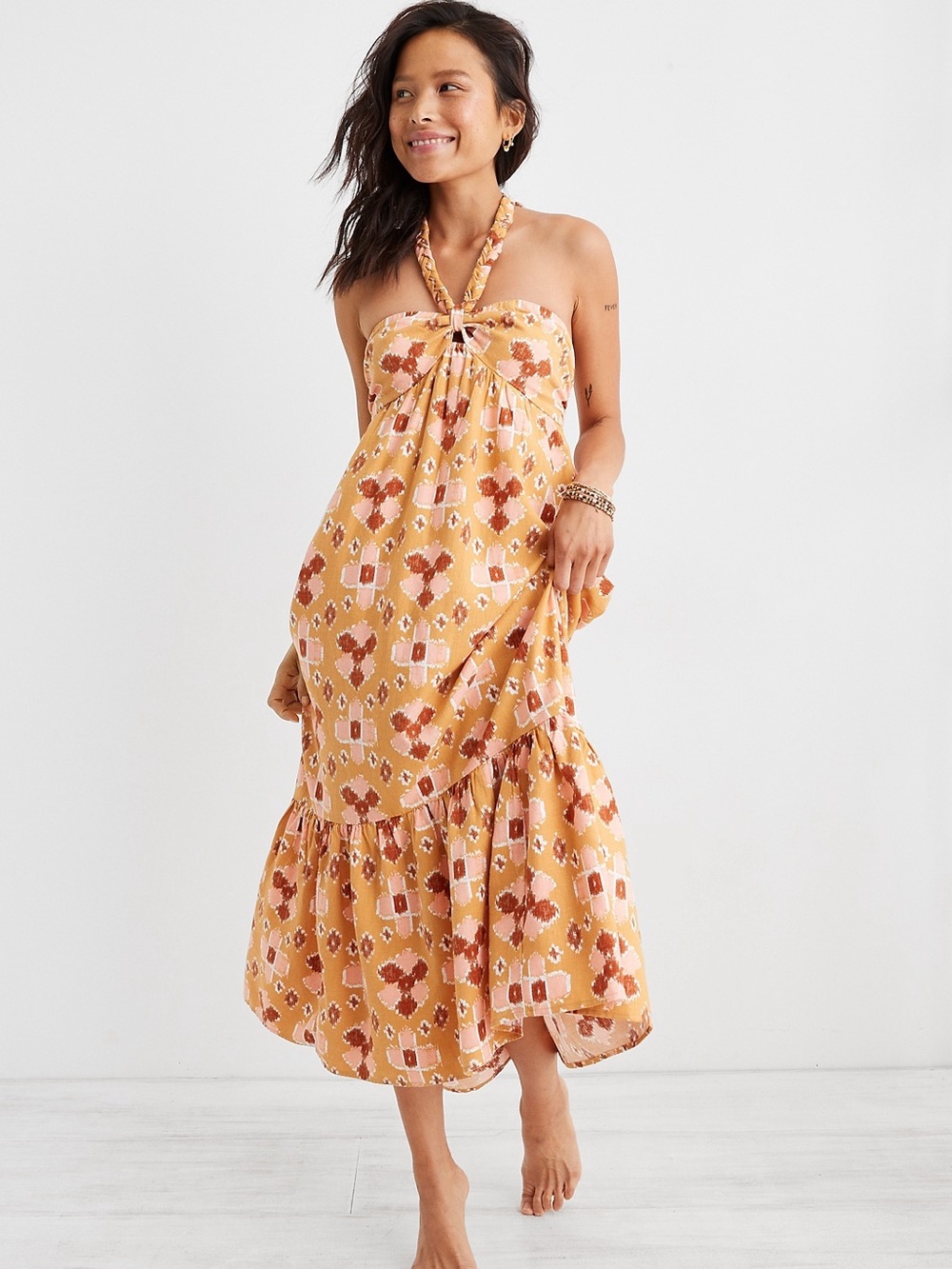 AERIE HIGH LOW LINEN HALTER SUNDRESS